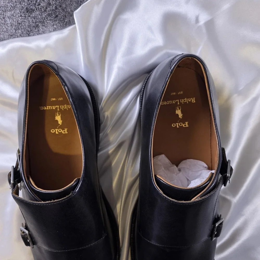 Polo Ralph Lauren Asher Double Monk Strap Oxford Leather Dress Shoes Size 14